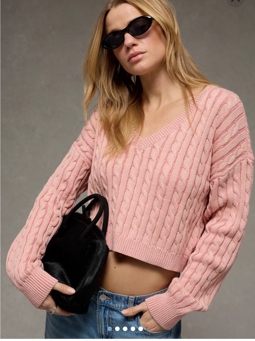 American Eagle Outfitters Blush Pink Cable Knit V-Neck Sweater